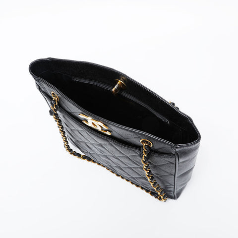 CHANEL Caviar Chain Tote Shoulder Bag black WS20977