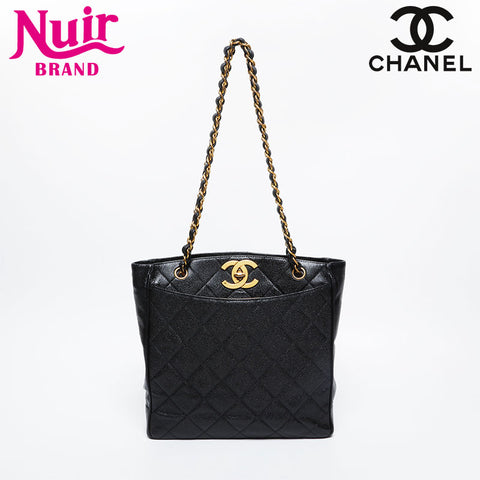 CHANEL Caviar Chain Tote Shoulder Bag black WS20977