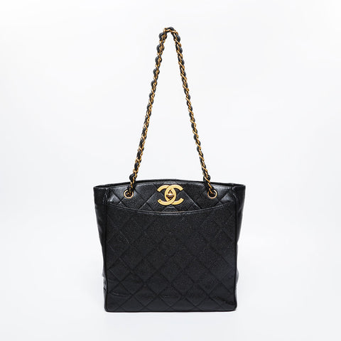 CHANEL Caviar Chain Tote Shoulder Bag black WS20977