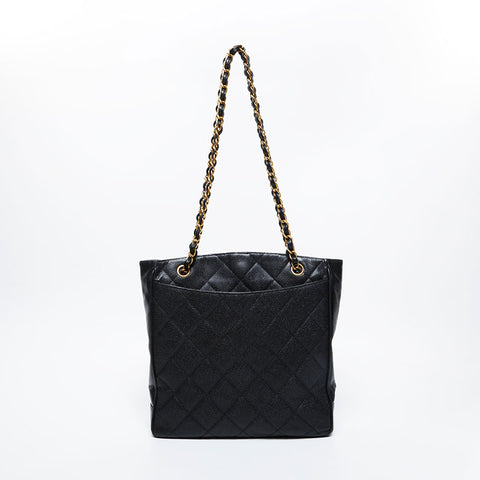 CHANEL Caviar Chain Tote Shoulder Bag black WS20977