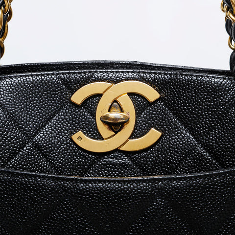 CHANEL 鱼子酱链条手提包单肩包黑色 WS20977