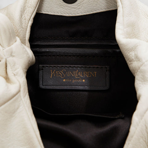 YVES SAINT LAURENT Leather Pleated Shoulder Bag white WS20986