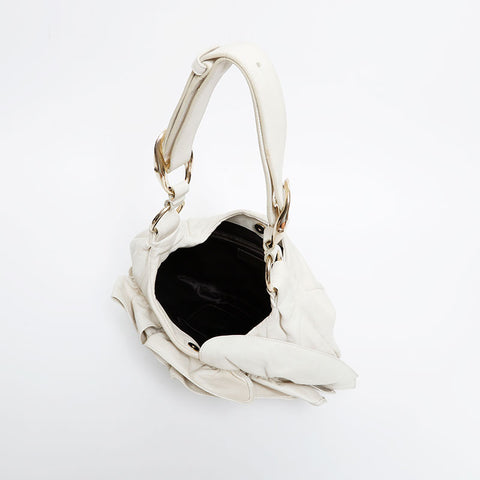 YVES SAINT LAURENT Leather Pleated Shoulder Bag white WS20986