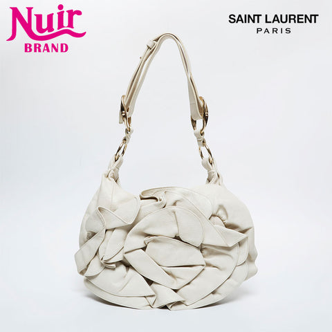 YVES SAINT LAURENT Leather Pleated Shoulder Bag white WS20986