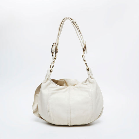 YVES SAINT LAURENT Leather Pleated Shoulder Bag white WS20986