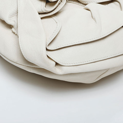 YVES SAINT LAURENT Leather Pleated Shoulder Bag white WS20986