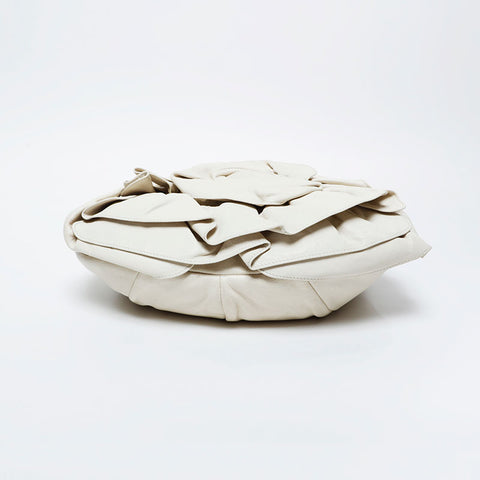 YVES SAINT LAURENT Leather Pleated Shoulder Bag white WS20986
