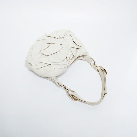 YVES SAINT LAURENT Leather Pleated Shoulder Bag white WS20986