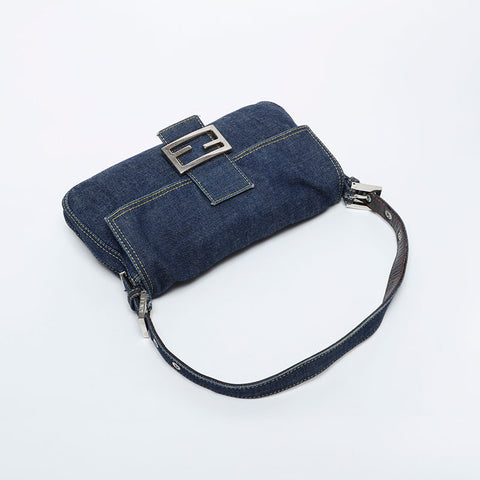 FENDI Denim Stitch Mamma Bucket Shoulder Bag Navy WS20996