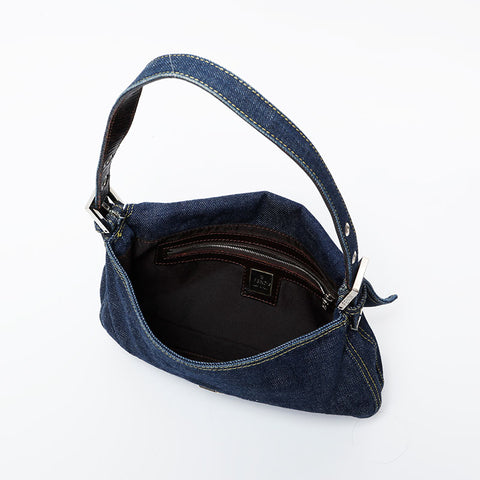 FENDI Denim Stitch Mamma Bucket Shoulder Bag Navy WS20996