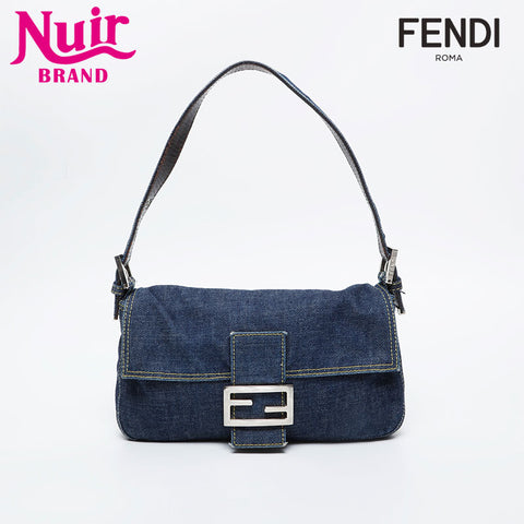 FENDI Denim Stitch Mamma Bucket Shoulder Bag Navy WS20996