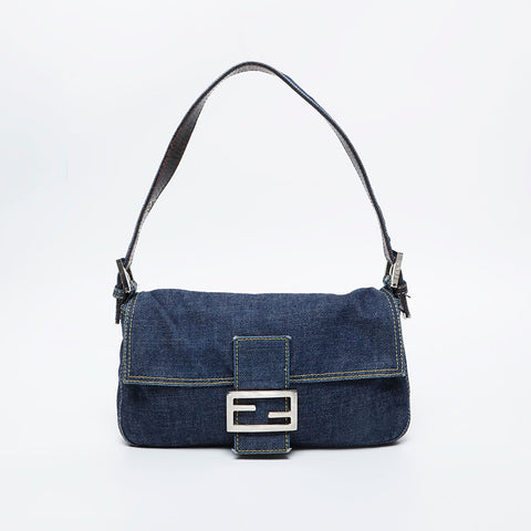 FENDI Denim Stitch Mamma Bucket Shoulder Bag Navy WS20996