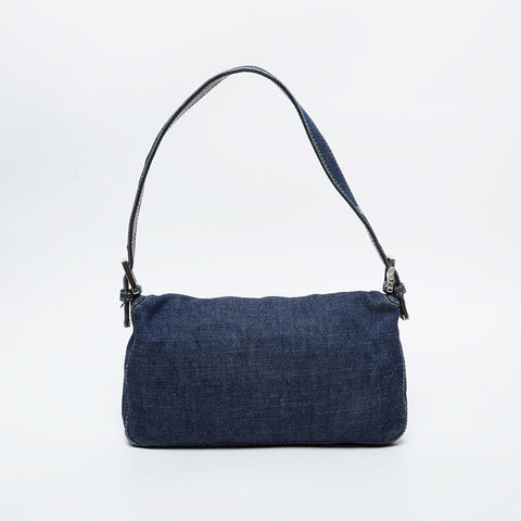 FENDI Denim Stitch Mamma Bucket Shoulder Bag Navy WS20996