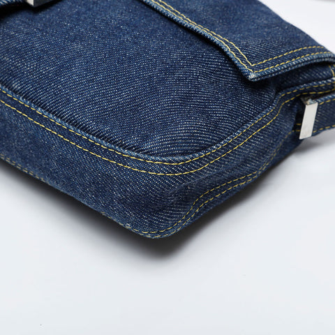 FENDI Denim Stitch Mamma Bucket Shoulder Bag Navy WS20996