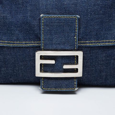FENDI Denim Stitch Mamma Bucket Shoulder Bag Navy WS20996