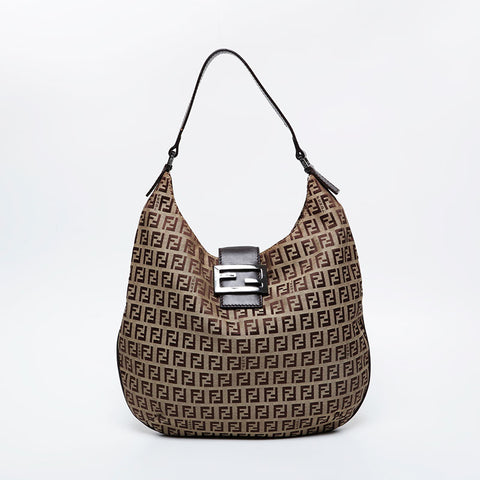 FENDI Zucchino Shoulder Bag Brown WS20997