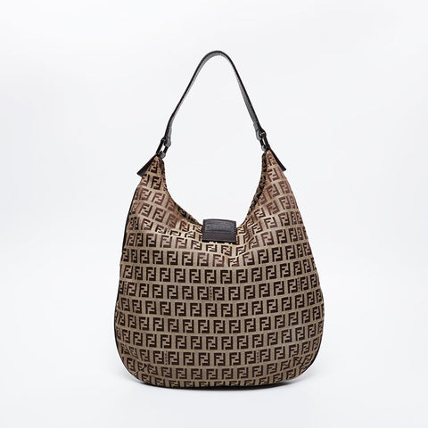 FENDI Zucchino Shoulder Bag Brown WS20997