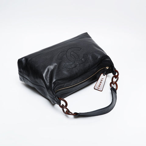 CHANEL No. 7 2002-2003 Big COCO Mark Caviar Hobo Shoulder Bag black WS21001