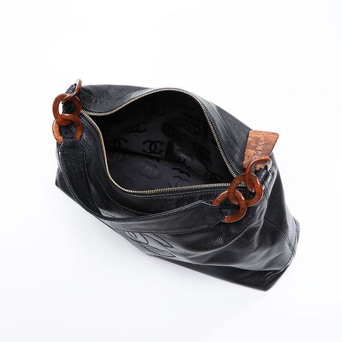 CHANEL No. 7 2002-2003 Big COCO Mark Caviar Hobo Shoulder Bag black WS21001