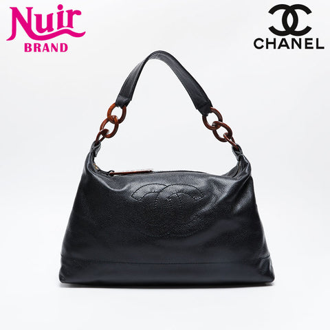 CHANEL No. 7 2002-2003 Big COCO Mark Caviar Hobo Shoulder Bag black WS21001