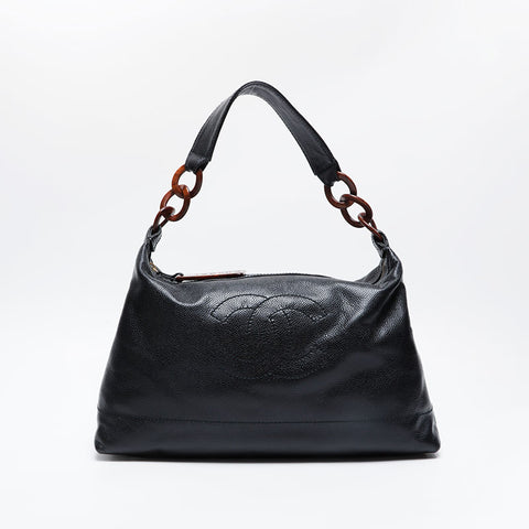 CHANEL No. 7 2002-2003 Big COCO Mark Caviar Hobo Shoulder Bag black WS21001