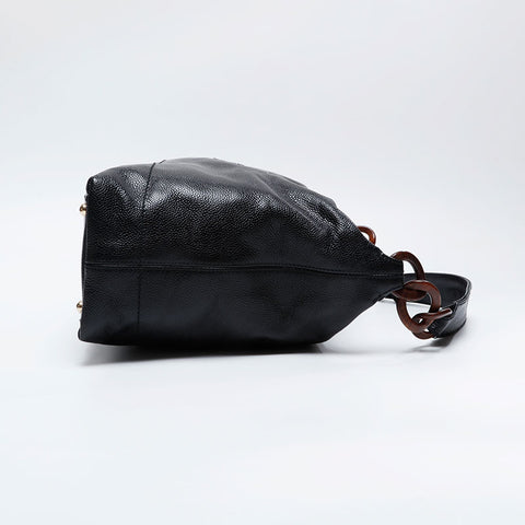 CHANEL No. 7 2002-2003 Big COCO Mark Caviar Hobo Shoulder Bag black WS21001