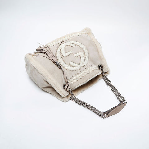 GUCCI Mouton Soho Stud Chain Shoulder Bag beige WS21002