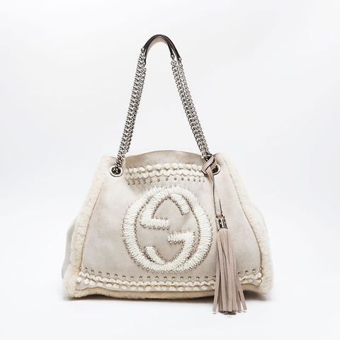 GUCCI Mouton Soho Stud Chain Shoulder Bag beige WS21002