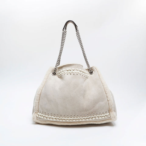 GUCCI Mouton Soho Stud Chain Shoulder Bag beige WS21002