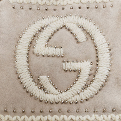 GUCCI Mouton Soho Stud Chain Shoulder Bag beige WS21002