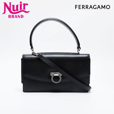 ☆Salvatore Ferragamo☆ GANCINI 2wayバッグ NERO♪ SALVATORE FERRAGAMO ガンチーニプレート2wayバッグ ブラック