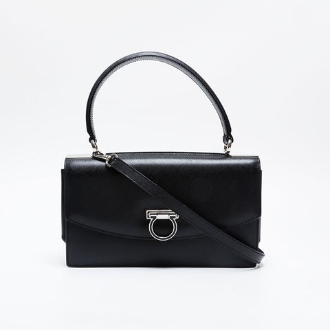 Salvatore Ferragamo Gancini Leather 2way Handbag black WS21003