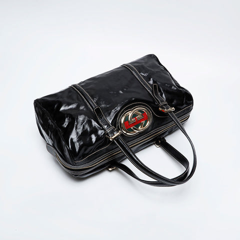 GUCCI Enamel New Brit Interlocking Shariline Handbag black WS21005