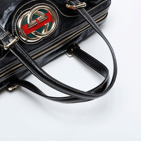 GUCCI Enamel New Brit Interlocking Shariline Handbag black WS21005