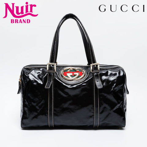 GUCCI Enamel New Brit Interlocking Shariline Handbag black WS21005