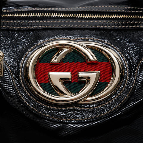 GUCCI Enamel New Brit Interlocking Shariline Handbag black WS21005