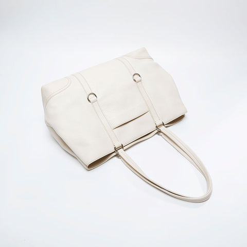 PRADA Leather Triangle Logo Tote Shoulder Bag white WS21006