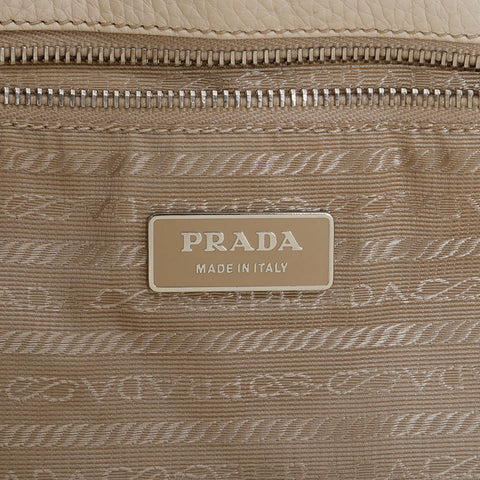 PRADA Leather Triangle Logo Tote Shoulder Bag white WS21006