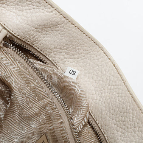 PRADA Leather Triangle Logo Tote Shoulder Bag white WS21006