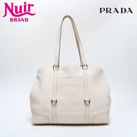 PRADA Leather Triangle Logo Tote Shoulder Bag white WS21006