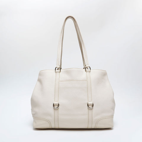 PRADA Leather Triangle Logo Tote Shoulder Bag white WS21006