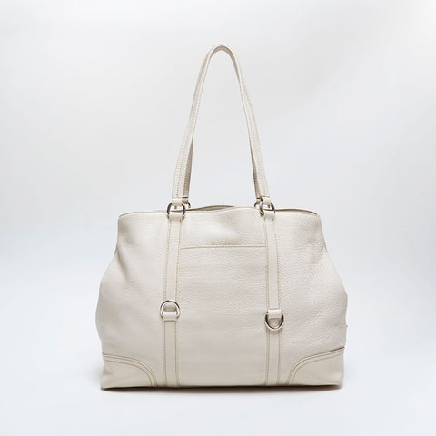 PRADA Leather Triangle Logo Tote Shoulder Bag white WS21006