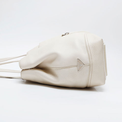 PRADA Leather Triangle Logo Tote Shoulder Bag white WS21006
