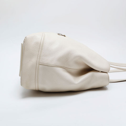 PRADA Leather Triangle Logo Tote Shoulder Bag white WS21006