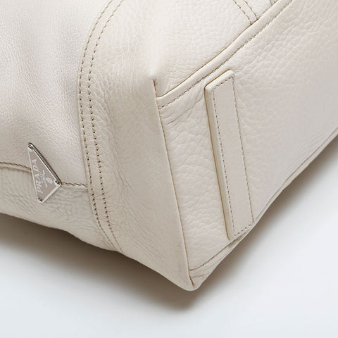 PRADA Leather Triangle Logo Tote Shoulder Bag white WS21006