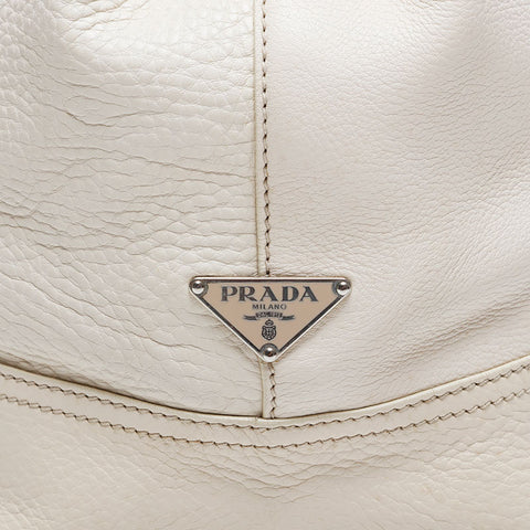 PRADA Leather Triangle Logo Tote Shoulder Bag white WS21006