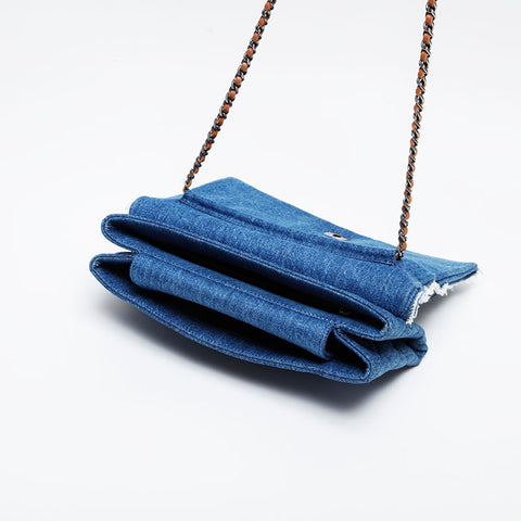CHANEL 20 series 2014-2015 Denim Flap Chain Shoulder Bag Navy WS21008
