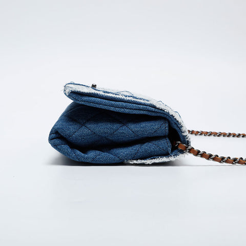 CHANEL 20 series 2014-2015 Denim Flap Chain Shoulder Bag Navy WS21008