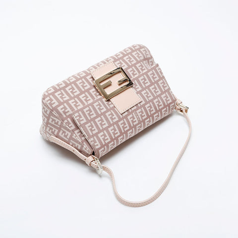 FENDI Zucchino Mamma Mini Canvas Shoulder Bag pink WS21012
