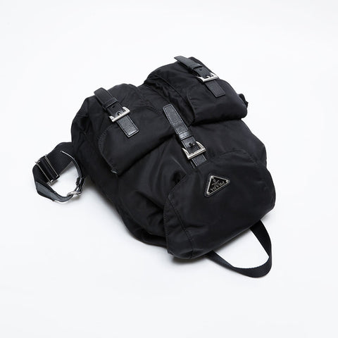 PRADA Nylon Saffiano Leather Backpack  Daypack black WS21015